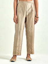 Brown Silk Chanderi palazzo with embroidered hem