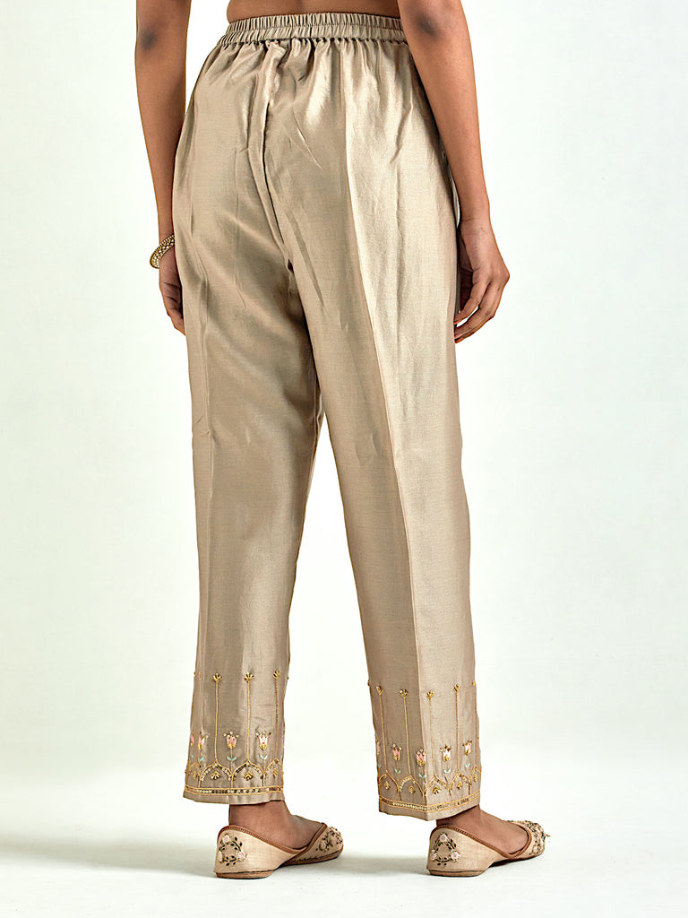 Red chanderi overlap top with chanderi Palazzo pants