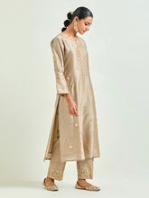 Brown hand embroidered silk chanderi kurta with gota