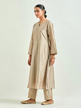 Brown hand embroidered silk chanderi kurta with gota