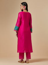 Fuchsia silk chanderi a-line hand embroidered kurta