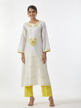 Off White hand embroidered Silk chanderi kurta with plackett