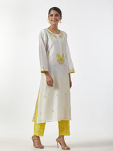 Off White hand embroidered Silk chanderi kurta with plackett