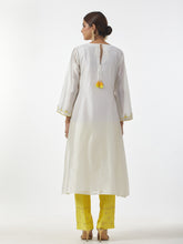 Off White hand embroidered Silk chanderi kurta with gathers