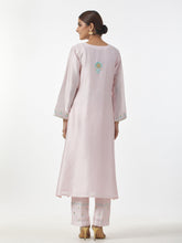 Pink hand embroidered Silk chanderi kurta with plackett