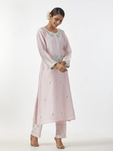Pink hand embroidered Silk chanderi kurta with plackett