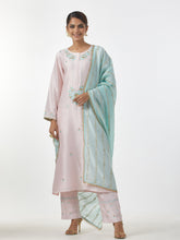 Pink hand embroidered Silk chanderi kurta with plackett