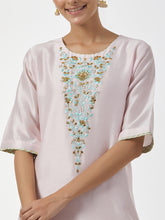 Pink hand embroidered Silk chanderi kurta