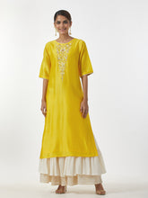 Yellow hand embroidered Silk chanderi kurta
