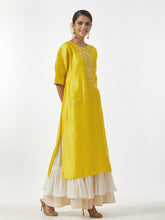 Yellow hand embroidered Silk chanderi kurta