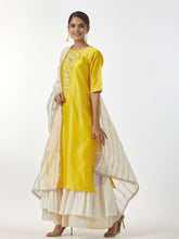 Yellow hand embroidered Silk chanderi kurta