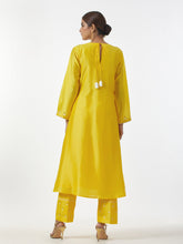 Yellow hand embroidered Silk chanderi kurta with gathers