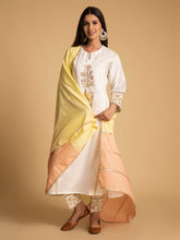 Yellow and Peach cotton dupatta with gota detailing