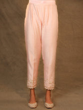Pink Silk Chanderi Pant with hand embroidery