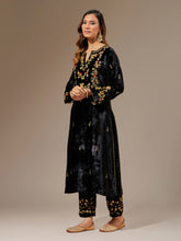 Black velvet kurta with hand embroidery