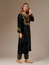 Black velvet kurta with hand embroidery
