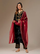 Black velvet kurta with hand embroidery