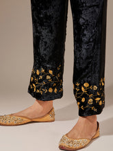 Black velvet palazzo with embroidery