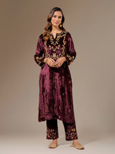 Wine velvet palazzo with embroidery