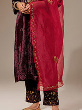 Deep Pink hand embroidered organza dupatta