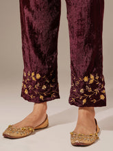 Wine velvet palazzo with embroidery