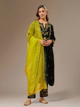 Green velvet kurta with hand embroidery