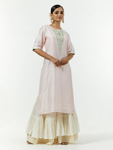 Pink hand embroidered Silk chanderi kurta