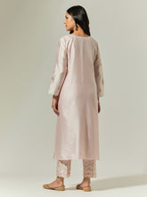 Light Pink Silk Chanderi hand embroidered kurta with plackett