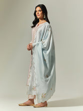 Light Pink Silk Chanderi hand embroidered kurta with plackett