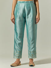 Blue Silk Chanderi palazzo with embroidered hem