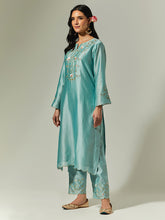 Blue Silk Chanderi hand embroidered kurta