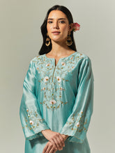Blue Silk Chanderi hand embroidered kurta