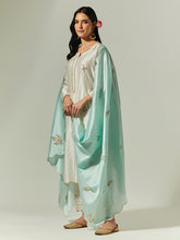 Mint Silk Chanderi hand embroidered dupatta
