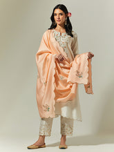 Peach Silk Chanderi hand embroidered dupatta