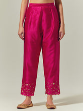 Fuchsia Silk Chanderi palazzo with embroidered hem