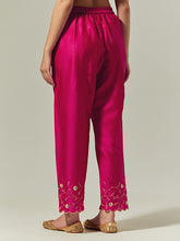 Fuchsia Silk Chanderi palazzo with embroidered hem