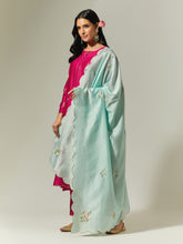 Fuchsia Silk Chanderi hand embroidered kurta with plackett