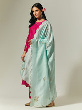 Mint Silk Chanderi hand embroidered dupatta