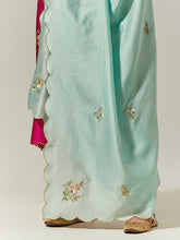 Mint Silk Chanderi hand embroidered dupatta