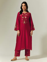Red Silk Chanderi hand embroidered kurta