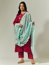 Red Silk Chanderi hand embroidered kurta