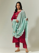 Mint Silk Chanderi hand embroidered dupatta
