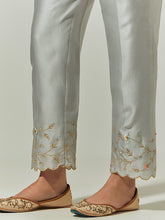 Grey Silk Chanderi palazzo with embroidered hem