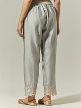 Grey Silk Chanderi palazzo with embroidered hem