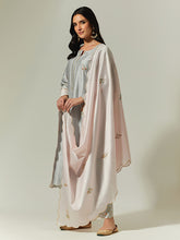 Light Pink Silk Chanderi hand embroidered dupatta