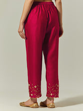 Red Silk Chanderi palazzo with embroidered hem