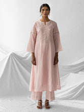 Pastel Pink dobby kurta with embroidered yoke