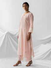 Pastel pink dobby kurta with all over embroidery