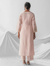 Pastel pink dobby kurta with all over embroidery