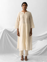Ivory dobby kurta with embroidered yoke